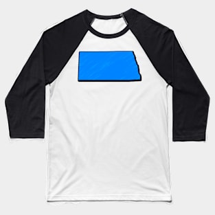 Bright Blue North Dakota Outline Baseball T-Shirt